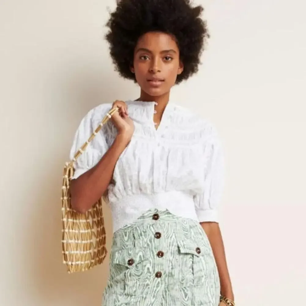 Anthropologie Luciella‎ smocked puff short sleeve blouse woman's size small